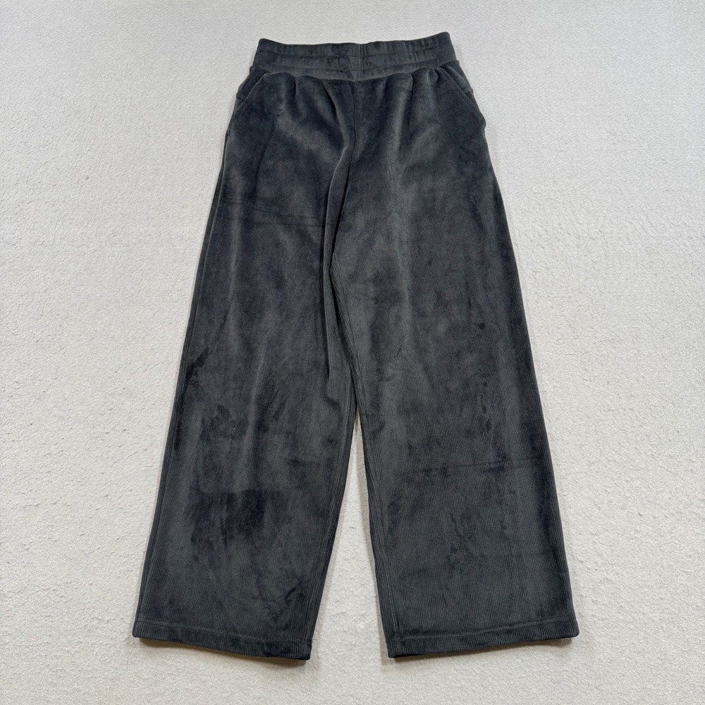 Y2K Corduroy Pants Women's Medium Black Velour Wide Leg Baggy High Rise Trousers